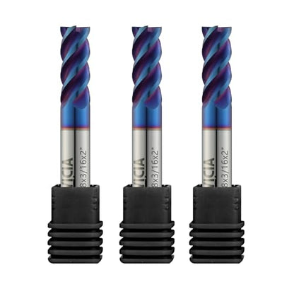 3PCS 3/16" 4 Flute End Mills Set for Stainless Steel (Nano-Coated) - size: 3/16 in