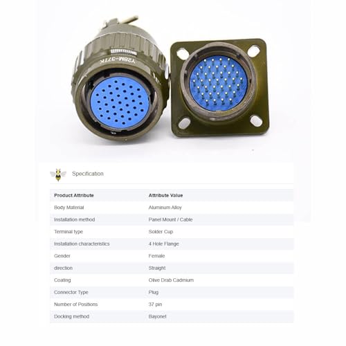 Aviation Connector 28mm Y28M-37TK Female 37 Pin Circular Connector Solder Cable Plug Bayonet Coupling Waterproof Aviation Metal Wire Panel Power Chassis Fittings Connector