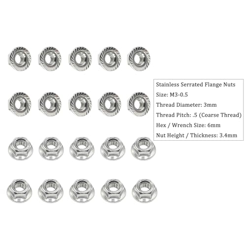 M3 x 0.5 Stainless Steel Serrated Hex Flange Nuts M3-0.5 (20PCS)