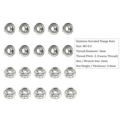 M3 x 0.5 Stainless Steel Serrated Hex Flange Nuts M3-0.5 (20PCS)