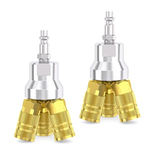 TAISHER 2Pcs 3-Way Air Manifold 4 Ports Aluminum Industrial Pneumatic Air Compressor Quick Connect Socket In Line Type Air Hose Splitter with 3 Couplers and 1/4" Male NPT Plug - size: 1/4"NPT 2Pcs