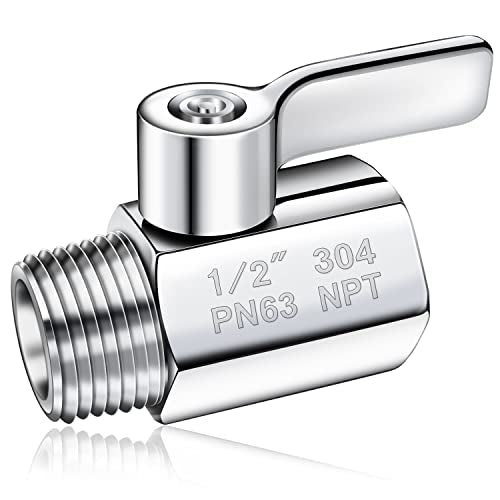 Shower Head Shut Off Valve 304 Stainless Steel Mini Ball Valve(1/2" Female X Male) NPT Thread Water Flow Control Valve Regulator