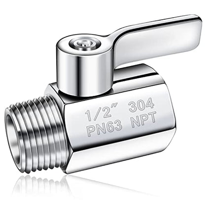 Shower Head Shut Off Valve 304 Stainless Steel Mini Ball Valve(1/2" Female X Male) NPT Thread Water Flow Control Valve Regulator