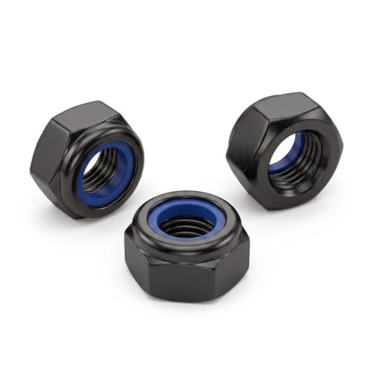 M4 (50 Pack) Nylon Insert Locknuts, Black Zinc Plated 18-8 (304) Stainless Steel Bright Finish Fully Thread - size: M4