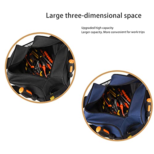 FASTECH 14 Inch Small Tool Bag, Wide Mouth Tool Tote Bag, Waterproof Tool Organizer Bag, Electricians Repairman Tools Tote Bag Double Fabric Storage Bag (Black+Blue) - size: Black+Blue