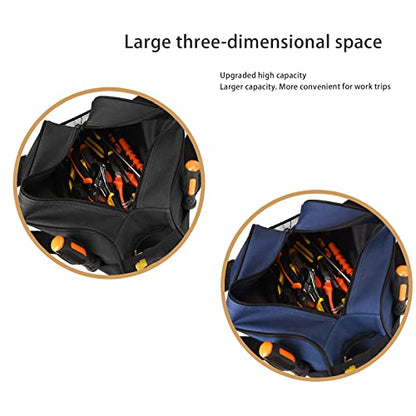 FASTECH 14 Inch Small Tool Bag, Wide Mouth Tool Tote Bag, Waterproof Tool Organizer Bag, Electricians Repairman Tools Tote Bag Double Fabric Storage Bag (Black+Blue) - size: Black+Blue