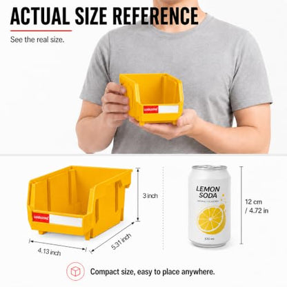6 Pack Stackable Plastic Parts Bins, 5x4x3 in, Yellow - color: Yellow-6 Pack, size: 5"x4"x3"