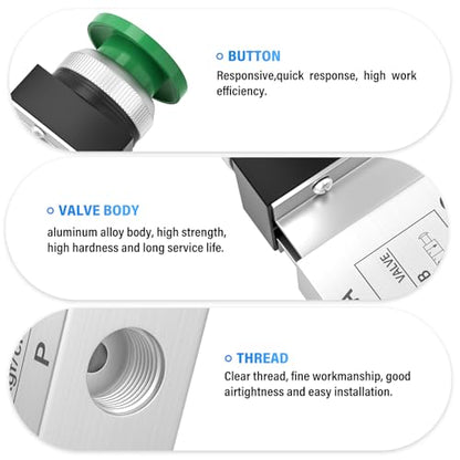 TAILONZ PNEUMATIC Green 1/4”NPT Manual Control Type Mushroom Push Button 3 Way 2 Position Pneumatic Control Mechanical Valve - size: 3 Way 2 Position
