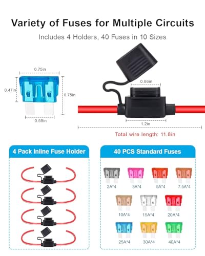 Anyongora 4 Pack 12AWG Waterproof Inline Fuse Holder with 40 ATC/ATO Fuses