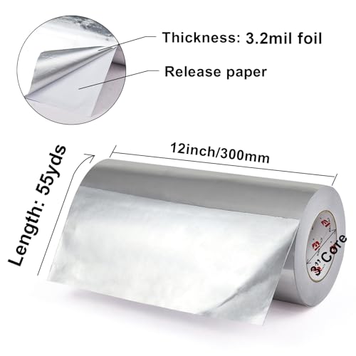 BOMEI PACK Aluminum Foil Tape,Heavy Duty Metal Duct Tape,High Temperature Silver Tape,Perfect for Sealing & Patching,HVAC,Air Ducts,Insulation and Metal Repair (12 Inch x 55 Yards) - size: 12 Inch x 55 Yards