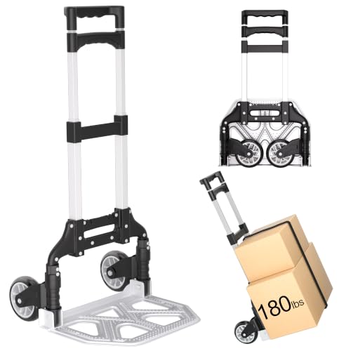 DIAMONDFORGE Folding Hand Truck, 180lbs Lightweight Foldable Dolly Cart with Wheels and Telescopic Handle, Portable Folding Dolly with Rubber Wheels for Moving Groceries, Home, Auto, Black - color: Black, size: 180 lbs