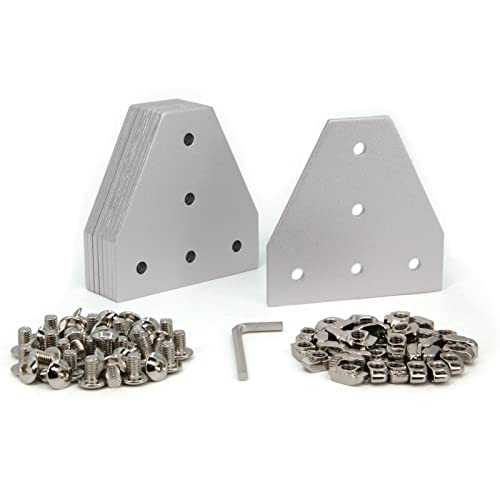 3030 Corner Bracket Plate T Shape 5 Hole 90 Degree Outside Joining Plate with M6x10mm Screws and T-Nuts for 30 x 30mm Series Aluminum Extrusion Profile, 8pcs/Pack (Silver-3030 T Shape) - style: Silver-3030 T Shape