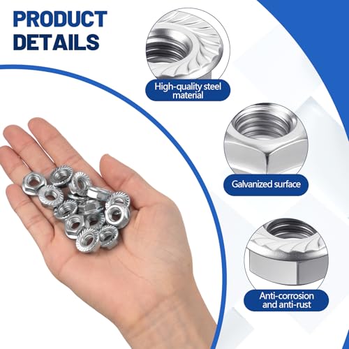 Hicarer 1000 Pack 5/16-18 Zinc Plated Serrated Flange Hex Lock Nuts, Serrated Flange 5/16-18 Hex Lock Nuts Locknuts Replacement Bright Finish Corrosion-Resistant - size: 5/16-18
