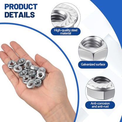 Hicarer 1000 Pack 5/16-18 Zinc Plated Serrated Flange Hex Lock Nuts, Serrated Flange 5/16-18 Hex Lock Nuts Locknuts Replacement Bright Finish Corrosion-Resistant - size: 5/16-18