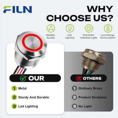 3PCS 19mm 20A Latching LED Push Button Switch IP67 12V-24V DC Blue - color: Blue Silver Shell, size: Latching