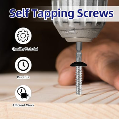 100 PCS #10 x 1 Wood Screws, Alloy Steel Truss Head Self Tapping Screws, Black Head, Full Thread, Screwdriver Bit Included - color: Black, size: #10 x 1"