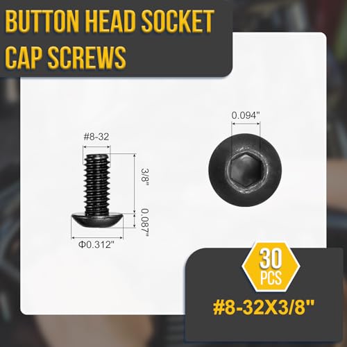 DTGN #8-32x3/8 Button Head Socket Cap Screw 30Pcs 304 SS Black Oxide - color: Black, size: #8-32x3/8"