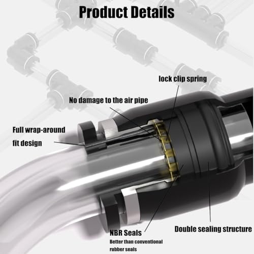 28 Pieces 1/4 Push to Connect Fittings, Plastic Pneumatic Tee Union Fittings T Shaped Quick Connect Air Hose Fittings Air Line Pneumatic Fittings Kit (Black, 1/4 Inch Od)