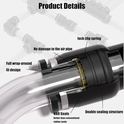 28 Pieces 1/4 Push to Connect Fittings, Plastic Pneumatic Tee Union Fittings T Shaped Quick Connect Air Hose Fittings Air Line Pneumatic Fittings Kit (Black, 1/4 Inch Od)