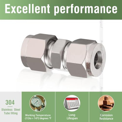 3/8 Inch OD Compression Fittings, 304 Stainless Steel, 2 Pack - size: 3/8 inch 2pcs