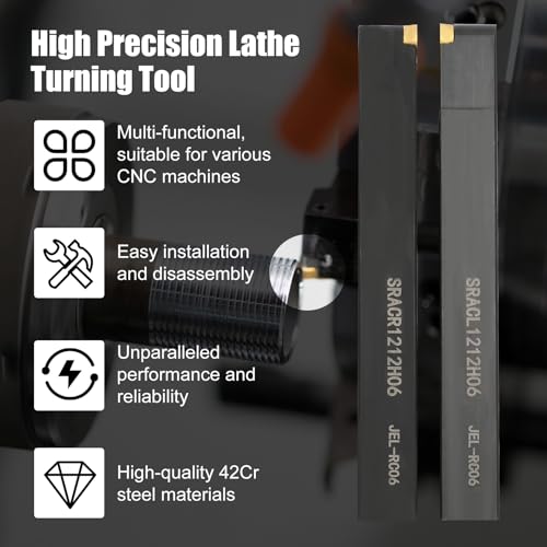 1/2" SRACL1212H06/SRACR1212H06 Indexable Lathe Turning Tool with 20Pcs RCMT0602 Round Carbide Milling Inserts Lathe Turning&Profiling Tool Holder for Steel Stainless Steel, 2Pcs Holders+20Pcs Inserts - style: 20pcs Inserts+SRACL/R 1212H06