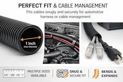 567ITG 1" x 50ft Split Wire Loom Tubing -Black Plastic Convoluted Conduit - size: 50 FT 1 Loom