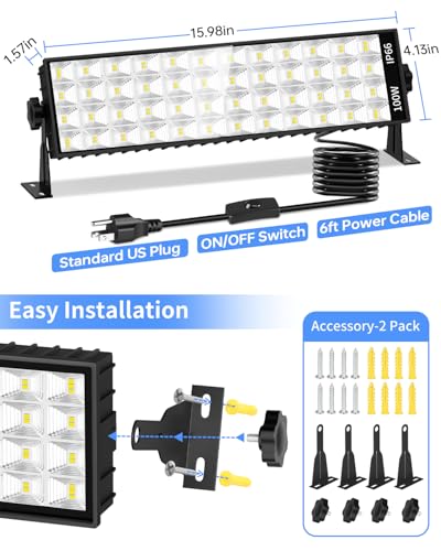 11000LM Shop Light Plug in with Switch, IP66 Bay Light for Garage Workbench - size: 2 Pack