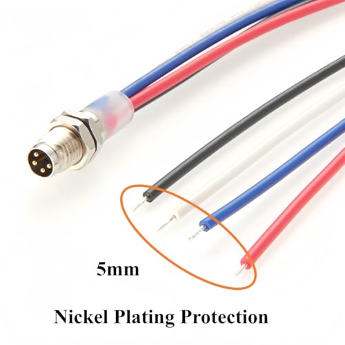 IP67 M8 A-Code 4 Pin Male Connector Receptacle Cable Front Panel Mount Sensor Circular Socket Electrical Cable with Pre-Assembled Pigtail Wires for Industrial Automation, PLCs, Robotics(20cm)