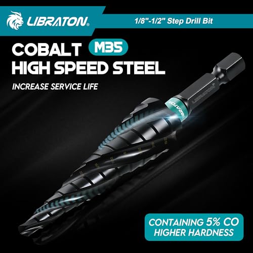 LIBRATON Four Spiral Flute Step Drill Bit Set 1/8"-1/2", M35 Step Bits - style: 1/8'' - 1/2''