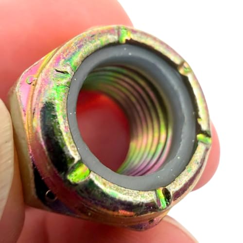 1/2"-20 Grade N8 Nylon Lock Nuts (4 Pack) – Heavy Duty Yellow Zinc Fine Thread Locking Fasteners, Vibration Resistant for Grade 8 Hardware - size: Nylon Lock Nut Yellow Zinc – 4 Pack