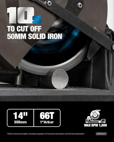 CRALY 14 Inch 66 Teeth Steel and Ferrous Metal Cutting Circular Saw Blade, 1 Inch Arbor, Thin Kerf, Professional Cermet Carbide Tipped Blade for Angle Iron, Threaded Rod, EMT Conduit(C1466MC) - size: 14" 66T