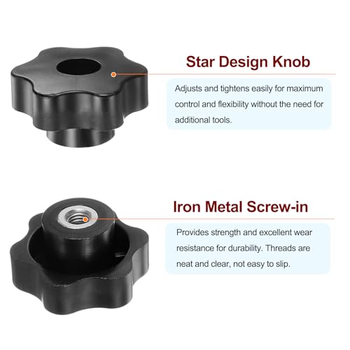 HARFINGTON 4pcs Star Knobs M8 Female Thread 48mm Head Plastic Through Hole Brass Screw-in Clamping Handles Threaded Hand Knobs, Black - color: Black, size: M8 x 48mm
