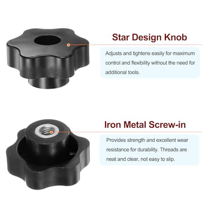 HARFINGTON 4pcs Star Knobs M8 Female Thread 48mm Head Plastic Through Hole Brass Screw-in Clamping Handles Threaded Hand Knobs, Black - color: Black, size: M8 x 48mm