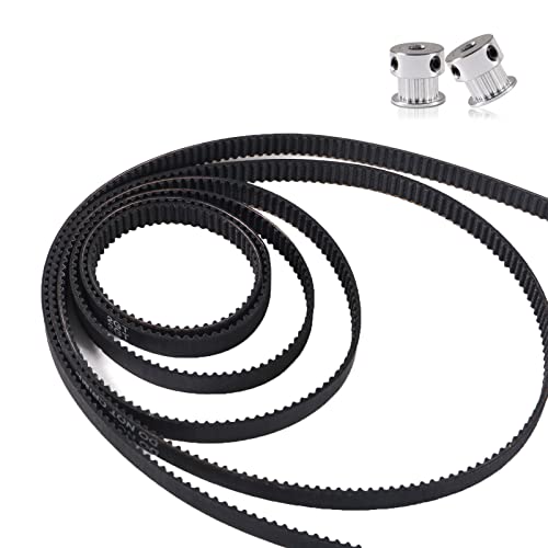 6PCS GT2 Timing Belt - 110mm, 158mm, 200mm, 300mm, 400mm, 610mm Width 6mm + 2PCS GT2 Timing Belt Pulley 20 Teeth 5 Bore for 3D Printer, Dishwashers, Packaging Machinery