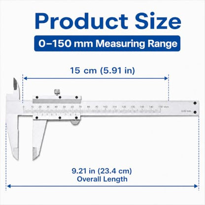 Stainless Steel Digital Caliper, 0-150mm / 0-5.91in Measuring Tool, 0.02mm Precision for DIY and Household Use