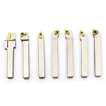 OSCARBIDE 3/8" Shank Nickel Plated 7-Piece Indexable Lathe Tool Holder Set