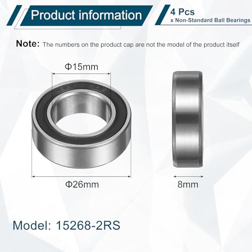 uxcell 4Pcs 15268-2RS Non-Standard Ball Bearings 15mm ID x26mm OD x8mm T - size: 15268-2RS