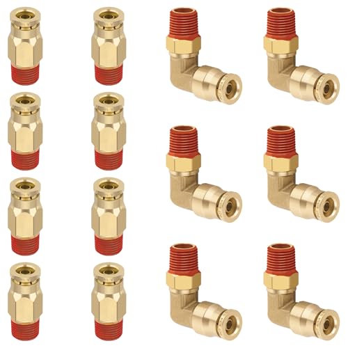 1/4" Tube x 1/8" NPT Male Straight & Elbow Brass Air Fittings Kit, 14PCS - size: 1/4" OD x 1/8" NPT