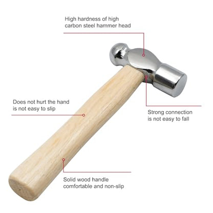 Mini Wooden Handle Round Head Hand Hammers,1 PCS Reinforced Ball Hammer,Round Head Wooden Handle,Escape Tool Hand Hammer for Prying Nails,Woodworking,Repairing,DIY