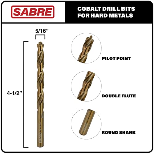5/16 Inch Cobalt Drill Bit Set - 5pcs M35 Metal Bits With Pilot Point Tip for Steel, Hard Metal, Cast Iron (5/16" x 4-1/2") - size: 5/16 in (5-Piece Set)