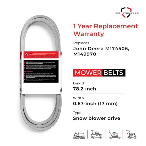 MightyRugged M174506 M149970 Snow Blower Belt for John Deere X300 X500 - size: 78.2 in x 0.67 in