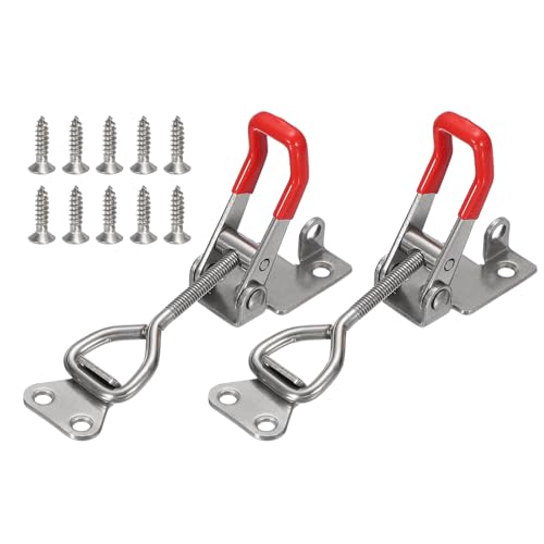 HARFINGTON 2pcs 4002 Toggle Latch Clamp Adjustable SUS304 with Lock Hole - color: Silver/Red