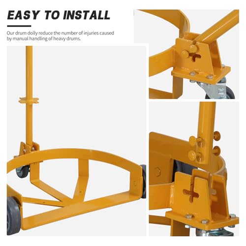 55 Gallon Drum Dolly, Heavy Duty Oil Drum Caddy Cart Barrel Dollies, 1200 lbs Load Capacity, Steel Drum Dolly with Adjustable Handle for Warehouse, Factory, Workshop