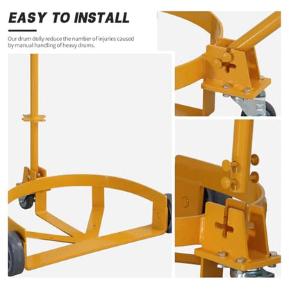 55 Gallon Drum Dolly, Heavy Duty Oil Drum Caddy Cart Barrel Dollies, 1200 lbs Load Capacity, Steel Drum Dolly with Adjustable Handle for Warehouse, Factory, Workshop