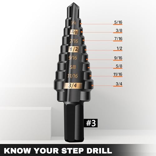 KSEIBI #3 HSS Step Drill Bit Set 1/4-3/4" with 3/8 Shank - Black Oxide Finish for Metal, Wood, Plastic Drilling - Durable, Precision Multi-Sized Bits with 3-Flat Shank 575045 - size: #3 (1/4-3/4 inch)