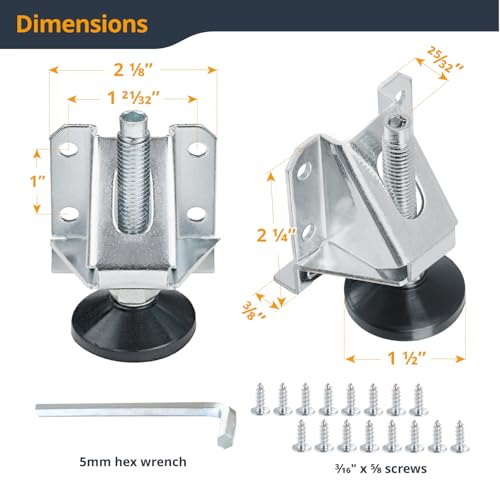 POWERTEC Leveling Feet 4PK, Heavy Duty Adjustable Furniture Leg Levelers with Nylon Foot, Screws & Lock Nuts for Workbenches, Cabinets, Tables & Shelving (71136V) - size: Leg Leveler, Set of 4