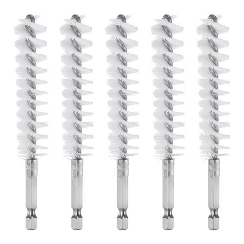HARFINGTON 5Pcs Nylon Bore Brush 17mm Dia Cleaning Twisted Wire Brush Tube Pipe Cleaner with Handle 1/4 Inch Hex Shank for Tubes, Ports, Bearings - size: 17mm