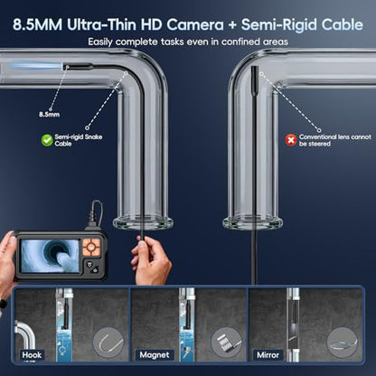 SKYBASIC Industrial Endoscope Borescope Camera with Light, 4.3'' HD Digital Handheld Waterproof Sewer Tools Snake Inspection Camera with 8 LED Lights 16.5FT Semi-Rigid Cable, Gadgets for Men - size: 16.5FT