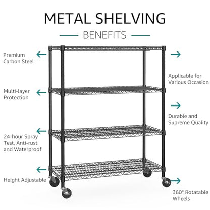 IZEUK Garage Shelving Wide Storage Shelves 4 Tier Metal Shelves 3200 LBS Heavy Duty Adjustable Utility Shelf Rack Black 23.6" D x 53.1" W x 73.6" H - color: Black, size: 4 Tier, 23.6" D x 53.1" W x 73.6" H