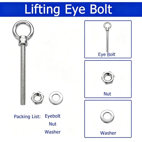 3/4" x 4" Eye Bolts with Washers＆Nuts (5 Pack) - size: 3/4" x 4"